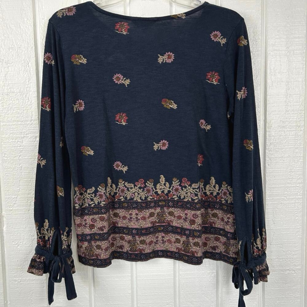 Lucky Brand Women Long Sleeve Floral Top Tshirt Blue Boho Cottage Fairy Size XS - Picture 6 of 8